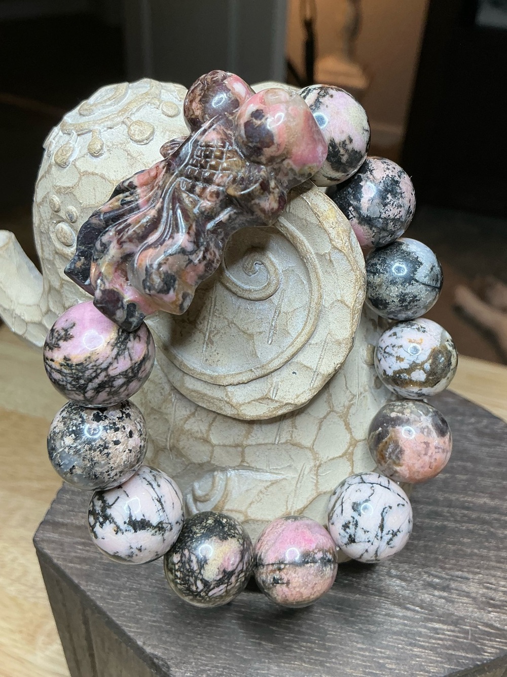 Rhodonite 15mm with Rhodonite Koi Fish - Picture 7 of 8